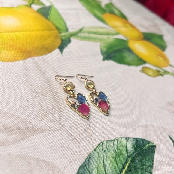 Floral Flower Petals Colorful Summer Abstract Resin Heart Earrings - Picture 7 of 9